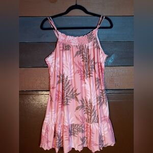 Joyspun XL (16-18) Beautiful coral Leaf Print Elastic Front Ruffle Hem Nightgown